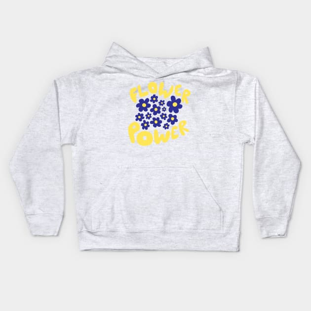 VINTAGE RETRO DITSY CUTE FLORALS BLUE YELLOW AND WHITE Kids Hoodie by blomastudios